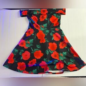 Boohoo Red Floral Off-Shoulder Dress